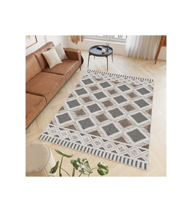 Rovigo Home Dijital Baskı Yıkanabilir Kaymaz Taban Salon Halısı RVG0480 (Gri)