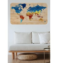 Ahşap Görünümlü Eğitici Detaylı Atlası Dünya Haritası Duvar Sticker -60x105-3856