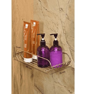 Parlak Silver Oval Sabunluk Şampuanlık Banyo Rafı Paslanmaz Metal