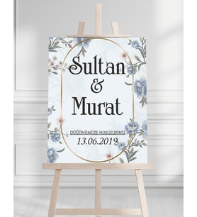 Söz Nişan Düğün İçin 50x70 Karşılama Panosu - Renkli Çiçek Tasarımlı 010