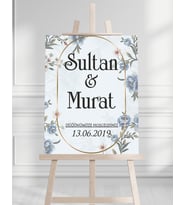 Söz Nişan Düğün İçin 50x70 Karşılama Panosu - Renkli Çiçek Tasarımlı 010
