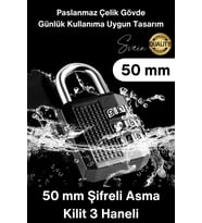 #Kilit 50 mm Şifreli Asma Kilit 3 Haneli Kombinasyonlu Premium Paslanmaz Çelik Gövde Ekstra Güçlü Gü