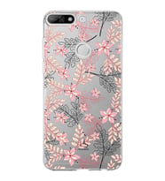 Huawei Y7 2018 Uyumlu Kapak Floral Kırmızı Tasarımlı Şeffaf Silikon Kılıf