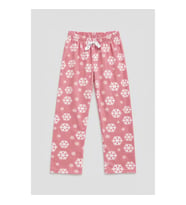Kadın Kar Tanesi Desenli Pembe Polar Pijama Altı