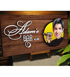 BK Gift Kişiye Özel Karikatürlü Kabartma Tasarım Ceviz Ahşap Bar Tabelası, Home Bar Tabela, Rustik Ev Dekorasyonu, Duvar Dekoru-1