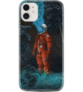 Apple iPhone 11 12 13 Mini Kılıf Desemli Silikon Astronot Smoke 1769