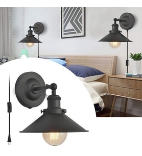 RİOLİGHT RETRO RUSTİK SİYAH MAFSALLI HAREKETLİ BAŞLIK FİŞLİ AHAHTARLI KABLOLU DUVAR APLİK ÇAP:23CM