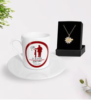 BK Gift Kişiye Özel Öğretmenler Günü Türk Kahvesi Fincanı ve İsimli Papatya Kolye Hediye Seti- 10, Öğretmene Hediye, Öğretmenler Günü
