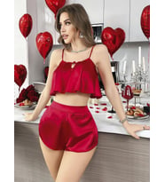 LYYN Nightlight 3797 Saten Şortlu Takım (Kırmızı)