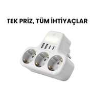 3’lü Duvar Tipi Akım Korumalı Priz 2 USB-A + 2 Type-C Girişli LED Gece Lambalı Akıllı Çoklu Priz