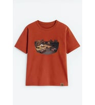 Erkek Bisiklet Yaka %100 Pamuk Blok Baskılı T-Shirt