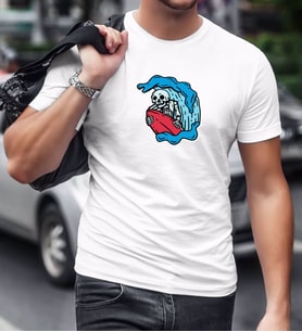 BK Gift Sörfçü İskelet Tasarımlı Beyaz T-Shirt-1