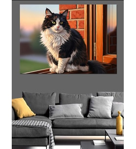 Pencere Kenarında Kedi Manzarası Dekoratif Kanvas - Mdf Ahşap Tablo