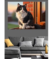 Pencere Kenarında Kedi Manzarası Dekoratif Kanvas - Mdf Ahşap Tablo
