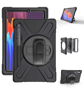 Samsung Galaxy Tab S7 Plus T970 T975 T977 Kılıf Defender Askılı Zırhlı Tank Case (Siyah)