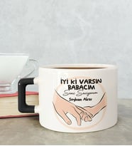 BK Gift Kişiye Özel Babalar Günü Tasarımlı Siyah Kulplu Çay & Kahve Fincanı-10, Babaya Hediye, Babalar Günü Hediyesi