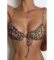 Angelsin Leopar Desenli İpli Tasarım Bağlamalı Bikini Üstü (Çok Renkli)
