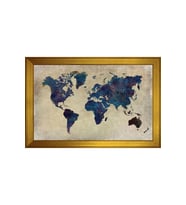 Harita Temalı Kanvas Tablo 80 x 110 cm Gold Çerçeve