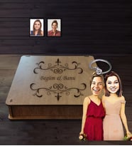 Kişiye Özel Bride To Be Bekarlığa Veda Karikatürlü Ahşap Anahtarlık Kutulu Mod4