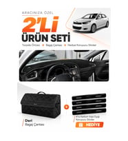 CITROEN C4 (2011-2020) Uyumlu Torpido Örtüsü + Deri Bagaj Çantası + Sticker Seti - Siyah