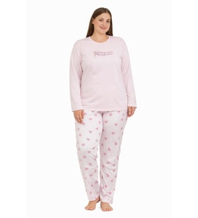 Kadın 20755 Büyük Beden Uzun Kol Milan Pijama Takımı