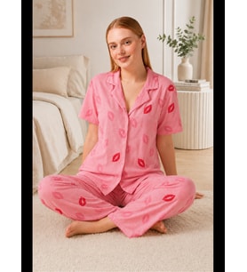 Night Dudak Desenli Pijama Takımı 4646