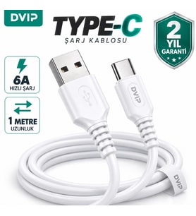 DVIP S01C 6A 67W Fast Charging UsbA to Type-C Data ve Hızlı Şarj Kablosu 1M Beyaz
