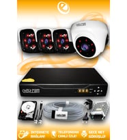 ELITCAM 4 Kameralı Panda 1 İç Kamera Set 1 TB HDD Full HD Gece Görüşlü Güvenlik Kamerası Sistemi