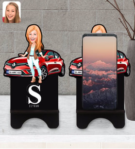 BK Gift Kişiye Özel Plakalı Kadın Renault Clio Karikatürlü Ahşap Biblo Telefon Standı-1