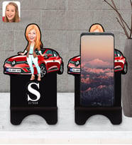 BK Gift Kişiye Özel Plakalı Kadın Renault Clio Karikatürlü Ahşap Biblo Telefon Standı-1