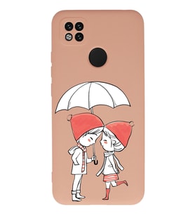 Xiaomi Redmi 9C Uyumlu Lansman Kılıf Aşk Tasarımlı İçi Kadife Kapak-Pudra (Şeffaf)