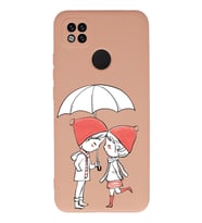Xiaomi Redmi 9C Uyumlu Lansman Kılıf Aşk Tasarımlı İçi Kadife Kapak-Pudra (Şeffaf)