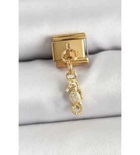316L Çelik Sallantılı Zirkon Taşlı Çiçek Model Gold Renk Nomination Charm 588 - HPSBYI8554-9