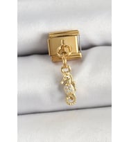 316L Çelik Sallantılı Zirkon Taşlı Çiçek Model Gold Renk Nomination Charm 588 - HPSBYI8554-9