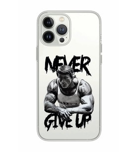 Iphone 15 Pro Uyumlu Arnold Fitness Never Give Up Desenli Şeffaf Telefon Kılıfı