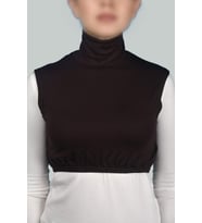 Sıfır Kol Balıkçı Yaka Tam Boğazlı Likralı Penye Kadın Yarım Body (Koyu Kahverengi )