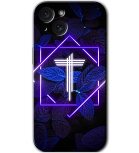 İphone 15 Plus Kılıf HD Desen Baskılı Kılıf - Dark Neon Yaprak T Harfi