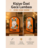Kişiye Özel İsimli Havuçlu Sevimli Tavşan Gece Lambası Sıcak Işıklı Çocuk ve Bebek Odası Dekoru