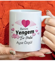 BK Gift Kişiye Özel Benim Yengem Bir Melek Tasarımlı Beyaz Kupa Bardak, Doğum Günü Hediyesi