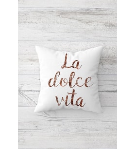 La Dolce Vita Yazılı Çift Tarafı Baskılı Gizli Fermuarlı Yastık Kılıfı Kırlent Koltuk Yastık Kılıfı (KAHVE)