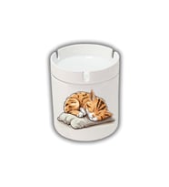 Kokusuz Sigara Küllüğü - Kokusuz Kül Tablası - Doğart Sanat Uyuyan Kedi Baskılı Kül Tablası
