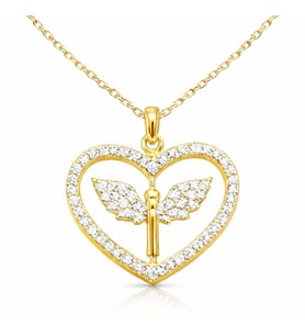 Gümüş Gold Mikail Meleği Figürlü Kalp Kadın Kolye