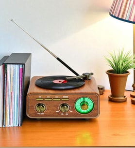 Ultratekno M-1317BT Plak Çalar Görünümlü Özel Tasarım Retro Vintage Nostaljik Radyo & Bluetootlu Mini Fm Radyo (Açık Kahve)