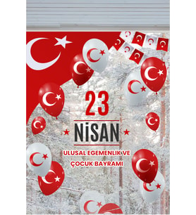 Efekt Reklam 23 Nisan Çocuk Bayramı Türk Bayrağı ve Kırmızı Beyaz Balonlar Çocuk Odası Duvar Cam Sticker