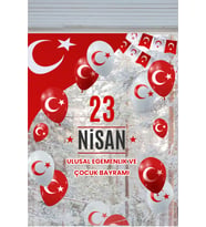 Efekt Reklam 23 Nisan Çocuk Bayramı Türk Bayrağı ve Kırmızı Beyaz Balonlar Çocuk Odası Duvar Cam Sticker