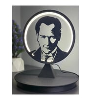 Atatürk Silüetli Halka LED Dekoratif Işıklı Masa/Gece Lambası Anlamlı Hediye (Adaptör Dahil) (Siyah)