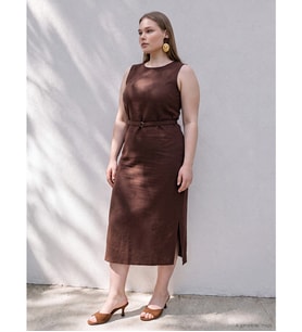 LCW Curve Kahverengi Bisiklet Yaka Kemerli Elbise