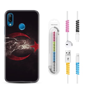 Huawei P20 Lite Mate 10 20 Lite Pro P40 Lite KılıfKablo Koruma Spiral Silikon Kurt ve Ay Yıldız 1403