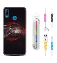Huawei P20 Lite Mate 10 20 Lite Pro P40 Lite KılıfKablo Koruma Spiral Silikon Kurt ve Ay Yıldız 1403