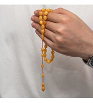 Sıkma Kehribar 925 Ayar Gümüş Tesbih (Bej)
